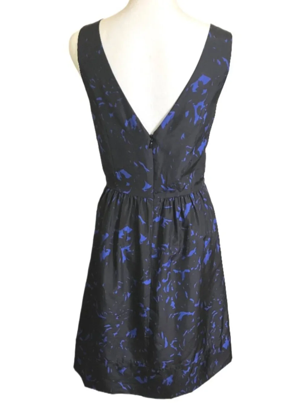 J.Crew Collection 100% Silk Sleeveless Black/Blue Lined Knee Length Dress Size 4